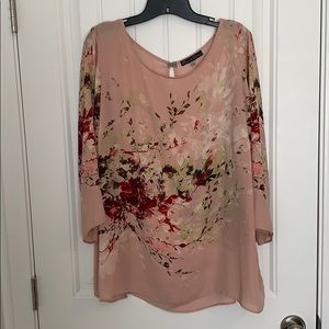 3/4 sleeve pink flowery blouse